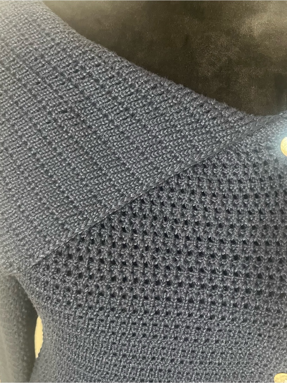 Commense Navy Off-the-Shoulder Diagonal Button Folded Collar Knit Sweater S~NWT - Picture 4 of 12